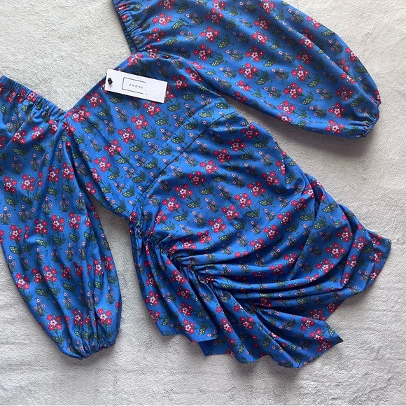 RHODE Dresses & Skirts - NWT Rhode Mina Puff Sleeve Square Neck Ruched Waterfall Floral Dress Love Song